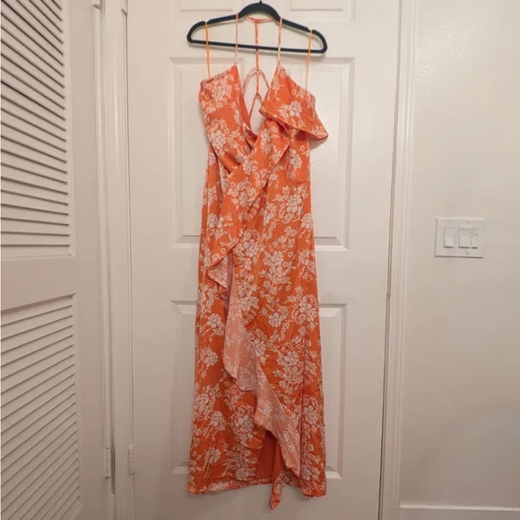 Anthropologie en elly Orange White Floral Ruffle Maxi Dress Plus size 1X Curvy - Picture 2 of 5